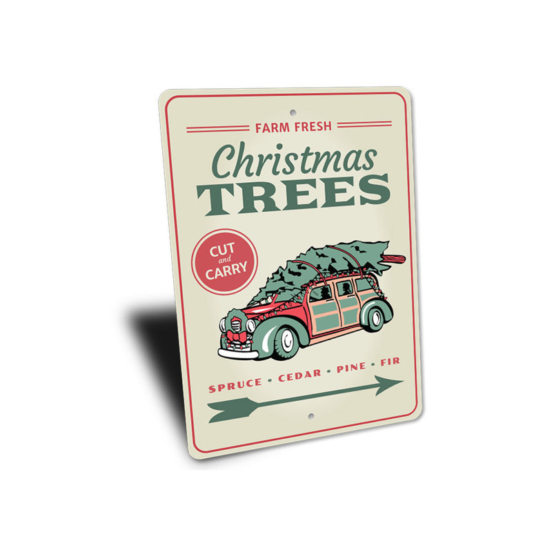 Plaque en aluminium Farm Fresh Christmas Trees, H 14 po x l 10 po x P 0,04 po
