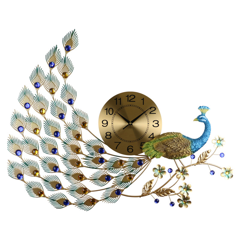 Très grande horloge murale paon Shanda