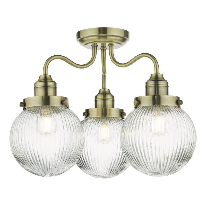 Treyton Glass Semi Flush Mount, Antique Brass