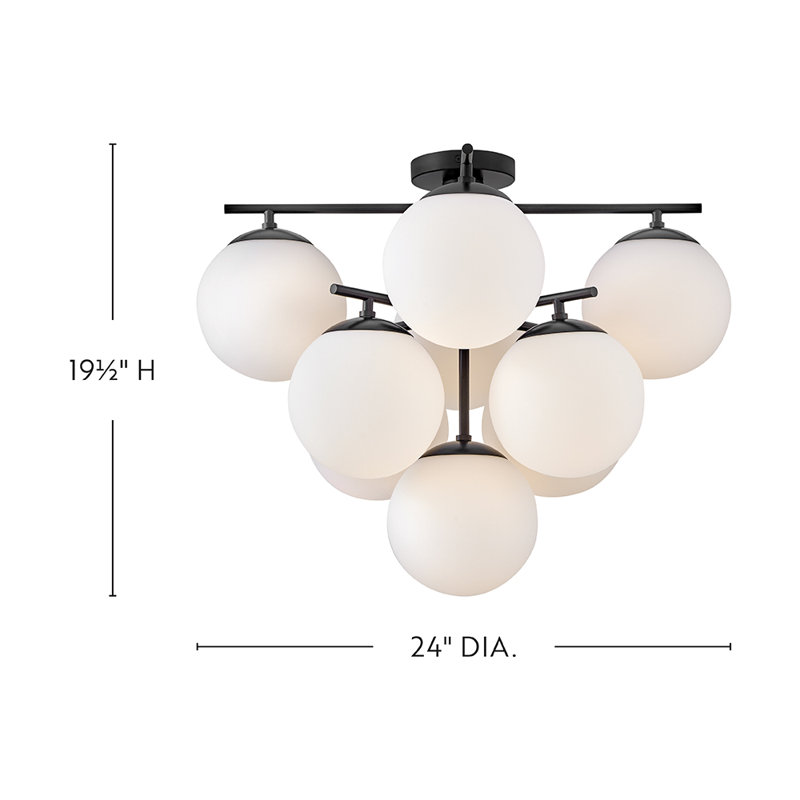 9-Light Flush Mount Modern Ceiling Light with Globe Shades, Black