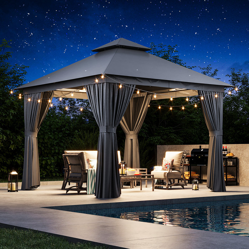 10 Ft. W X 10 Ft. D Steel Patio Gazebo The Soft Roof Gazebos, Gray