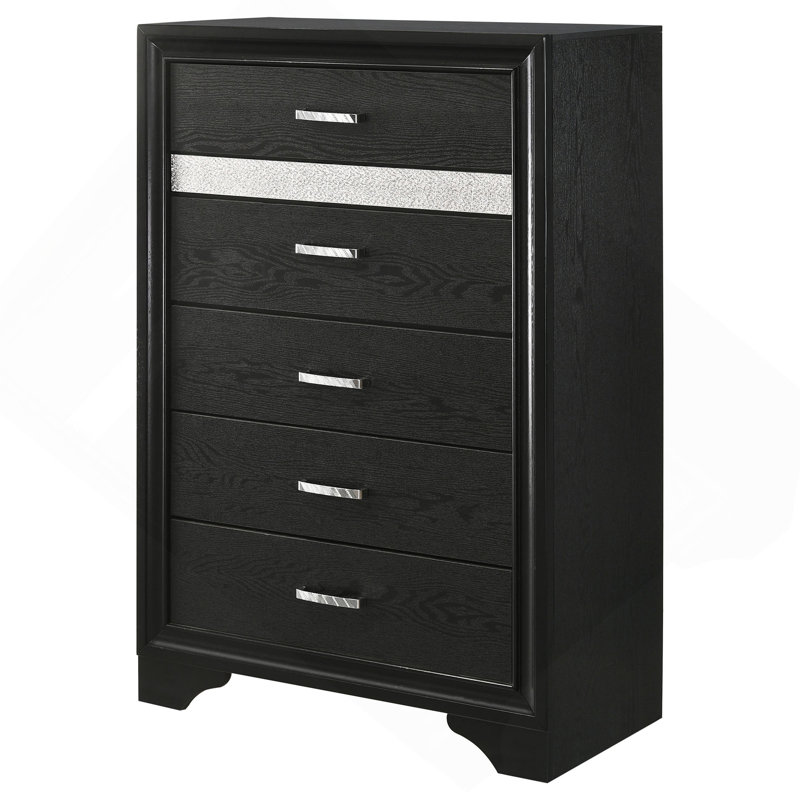 Commode 6 tiroirs avec poignées en métal, Noir