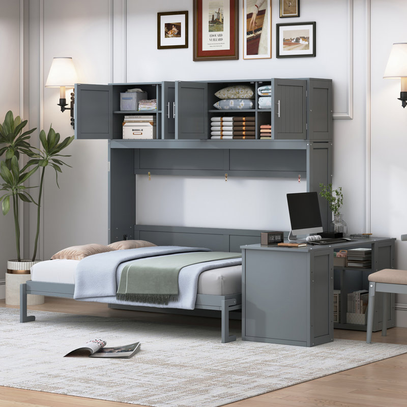 Lit escamotable mural polyvalent avec bureau et rangement, idéal pour les espaces peu encombrants et multifonctionnels