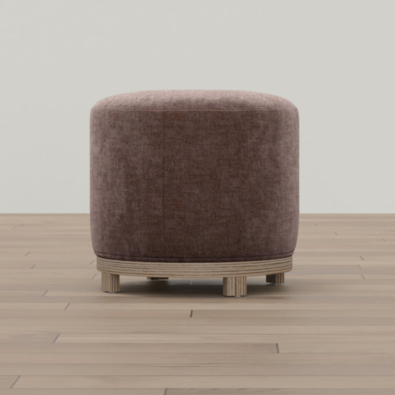 Mid-Century Modern Swivel Ottoman with Wood Base, Antique Rose Chenille