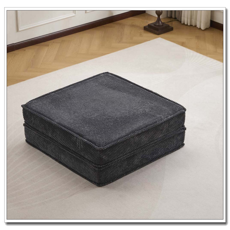 No Assembly Required,Circle Fleece Fabric,1 Ottoman, Dark Gray