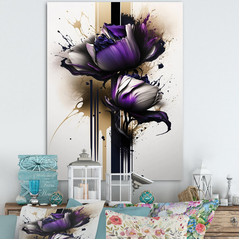 «Puple Peony Flower on Abstract II», impression sur toile, H 20 po x l 12 po x P 1 po, Toile tendue