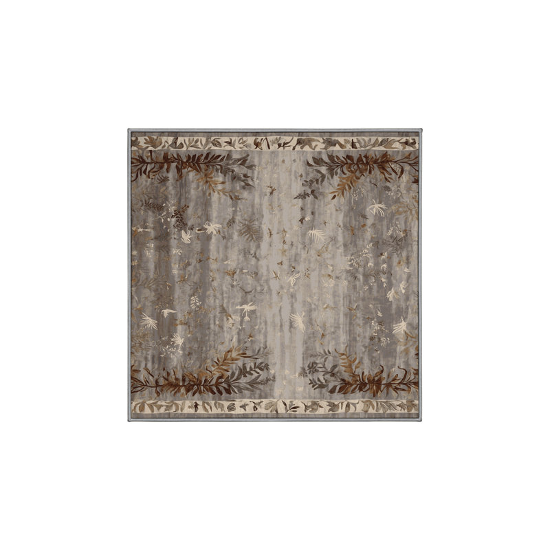Machine Washable Gray Area Rug, Square 5'