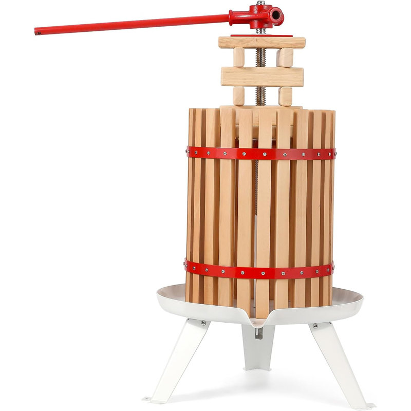 4.75 Gal Manual Fruit Wine Press, Wood Steel Fruit and Wine Press With T-Handle, Stable Triangular Structure, Wine Making Press for Outdoor, Kitchen, Manual Assembly Required