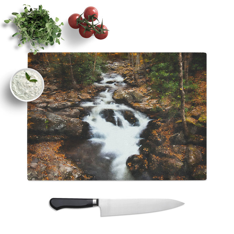 Tempered Glass Woodland Stream Painting Chopping Board, 28.5 cm x 39 cm