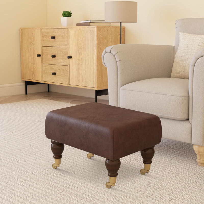 Collado Wood Caster Leg, Mahogany, Chestnut Brown, Italian Leather