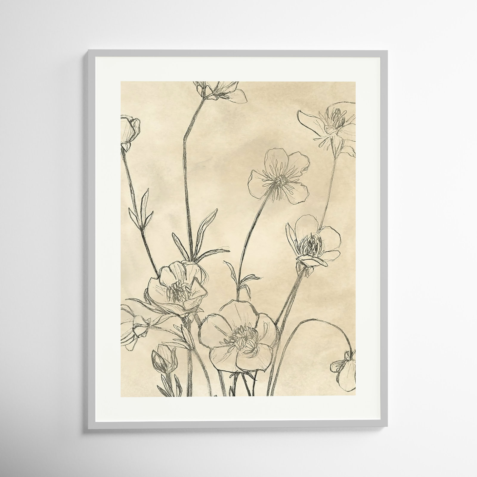 Vintage Wildflowers I by June Erica Vess, White, 41" H x 33" W