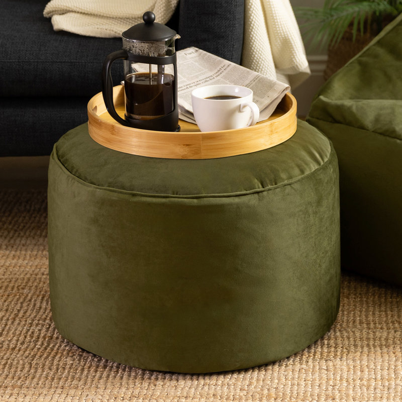 Milano Velvet Footstool, Olive Green