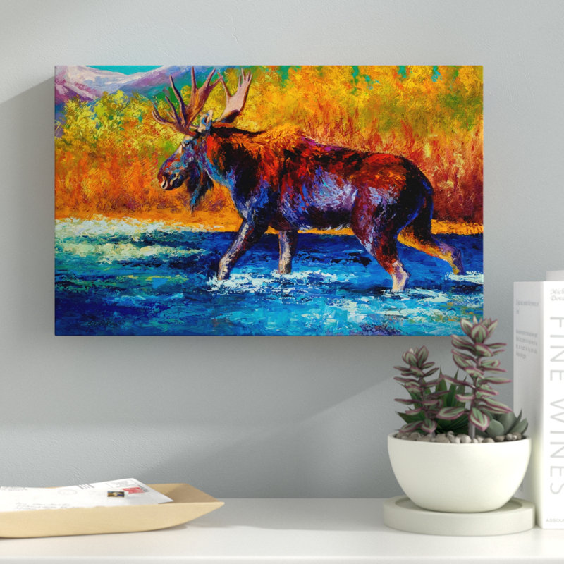 «Autumns Glimpse Moose» par Marion Rose, reproduction sur toile, H 30 po x l 47 po x P 2 po