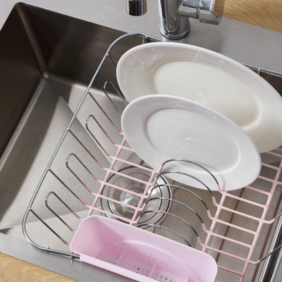 Chrome Plated Steel 2-Piece Compact Dish Drainer with Utensil Caddy