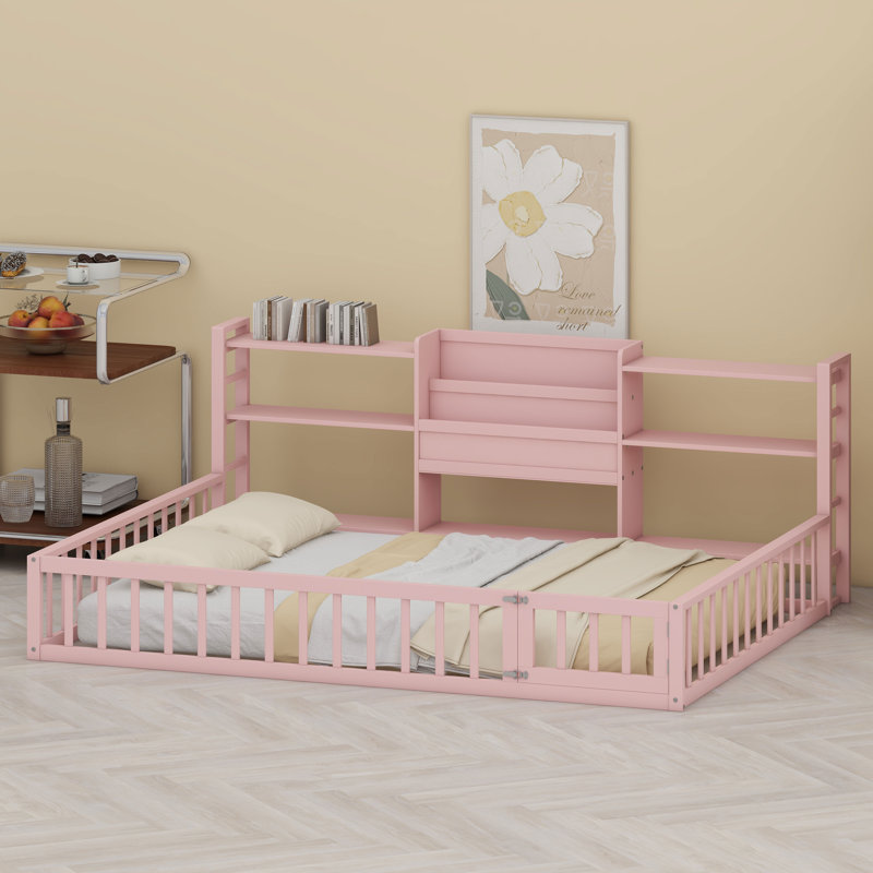Base de lit avec tablettes de rangement peu encombrantes, Pink