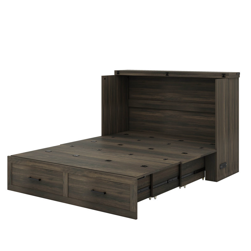Armoire pour lit escamotable d'inspiration campagnarde Quaint avec station de charge intégrée, Grand lit, Gris rustique