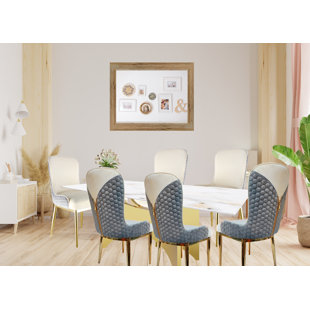 B&s Lighting Inc 80 Inches Faux Marble Dining Table Set For 6 With Stainless Steel Base And 37" Dining Chairs