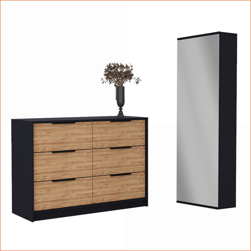 Ensemble de mobilier de chambre à coucher, 2 pièces brun foncé moderne / brun clair avec range-chaussures mural et amp; Commode | Bois d'ingénierie | Bachelor Commodes
