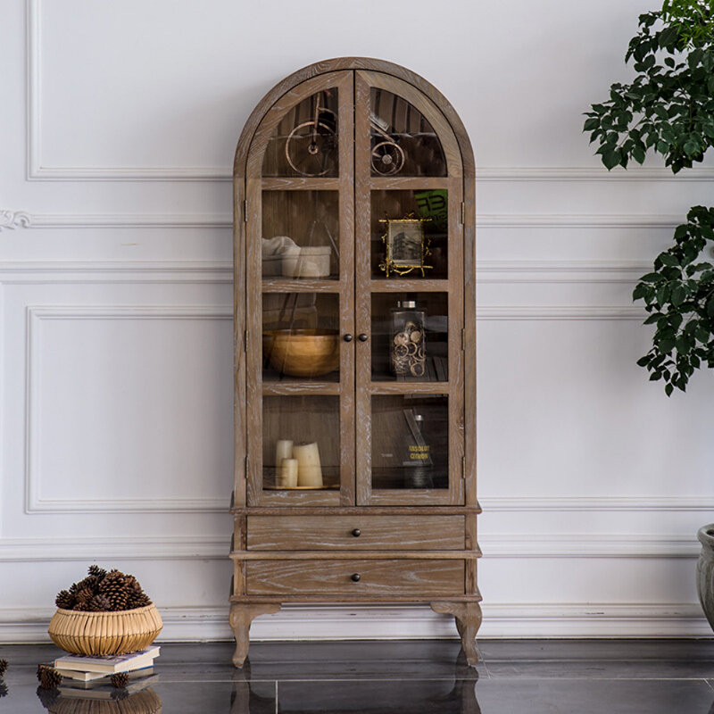 Vitrine arquée au design rétro français, Brun noyer