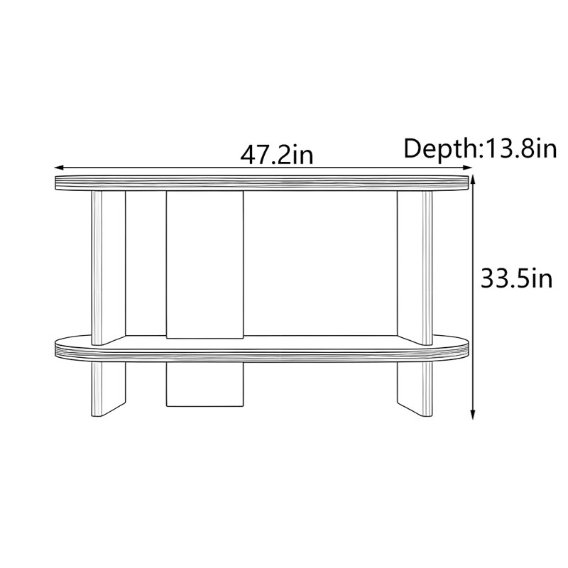 Console Mid-Century moderne en bois massif, H 33,5 po x l 47,2 po x P 13,8 po, Noyer clair