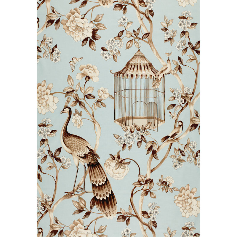 Oiseaux Et Fleurs Fabric, Mineral