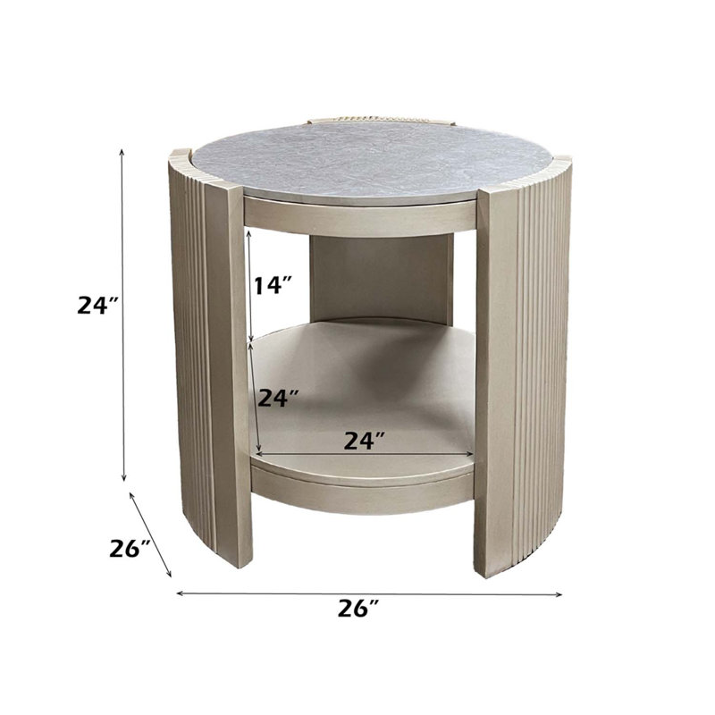 Table de bout Kasa, pierre frittée et finition champagne