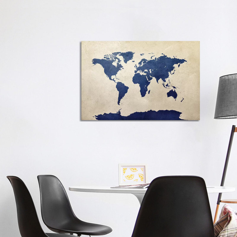 World Map Navy by Michael Tompsett - Wrapped Canvas Gallery-Wrapped Canvas Giclée, 101.6 cm H x 66.04 cm W x 1.91 cm D