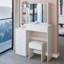 Armoire de chevet gauche de 37 pouces de taille moyenne avec coiffeuse, tabouret rembourré, très grand miroir coulissant à droite, rangement multi-couches à grande capacité, commode pratique et tendance pour les grands espaces-116125948
