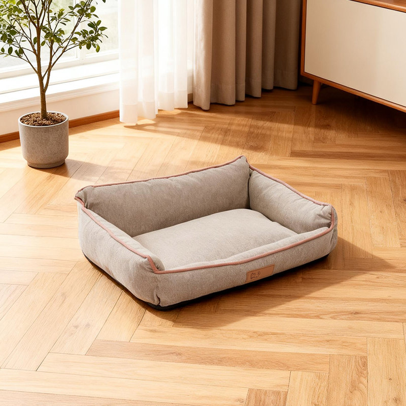 Cotton Pet Bed, Beige, Small (16cm H x 50cm W x 38cm D)