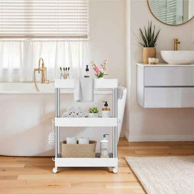 Chariot roulant à 3 niveaux Songmics, chariot de rangement à roulettes peu encombrant, chariot de rangement à roulettes, pour salle de bain, cuisine, salon, bureau, 8,7 po x 15,7 po x 23,6 po