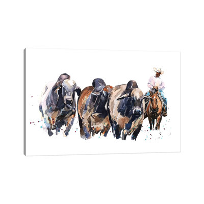 Brahman Cattle And Cowboy - Painting on Canvas