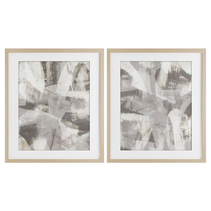 Ensemble de 2 reproductions encadrées sous verre gris et blanc à courants doux, par Hannah Dawson, H 16 po x l 13 po