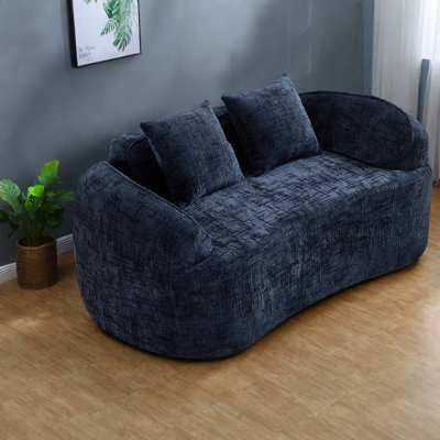 Canapés confort à compression, 2 places en chenille bleu foncé, maison compacte moderne