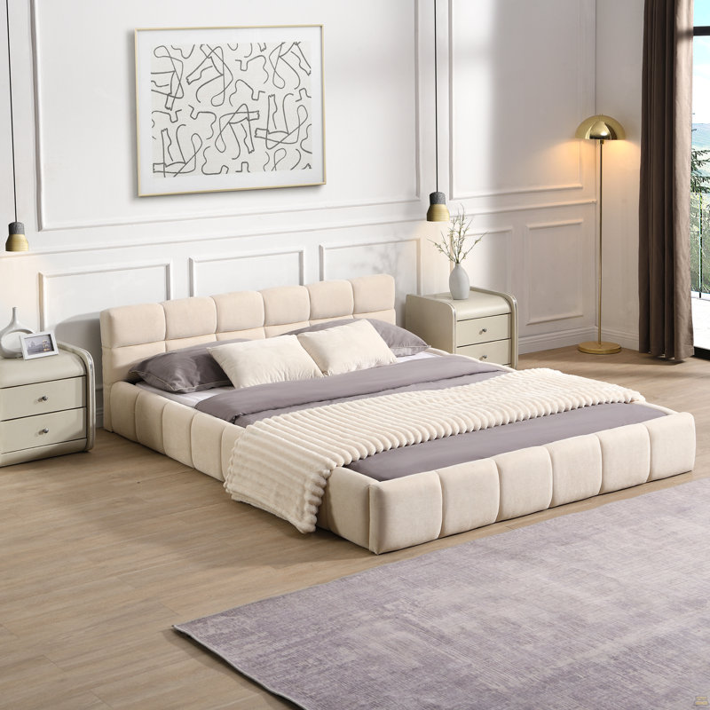 Lit tapissier en chenille avec motif damier, grand