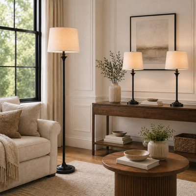 Lolley 57.5" Black Traditional Metal Floor Lamp and Table Lamp Set with Dimmable Lighting Floor Lamp