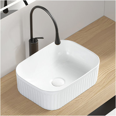 Bathroom Vessel Sink, Rectangle Basin Above Counter White Stone Resin Small Vanity Sink Washing Art Sinks Without Pop-Up Drain