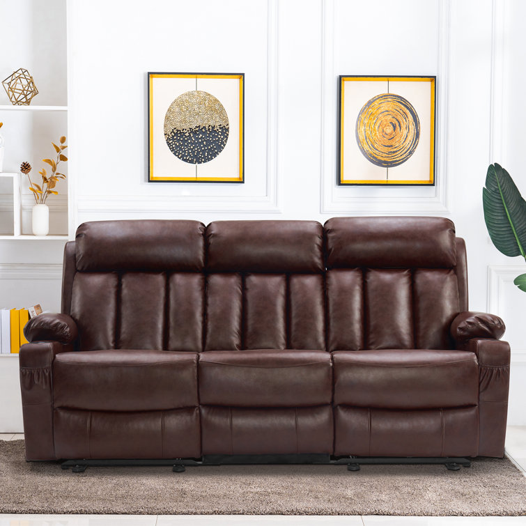 Zhanea Power Reclining Sofa with Heat and Massage,  3-Seat Dual Recliner Sofa