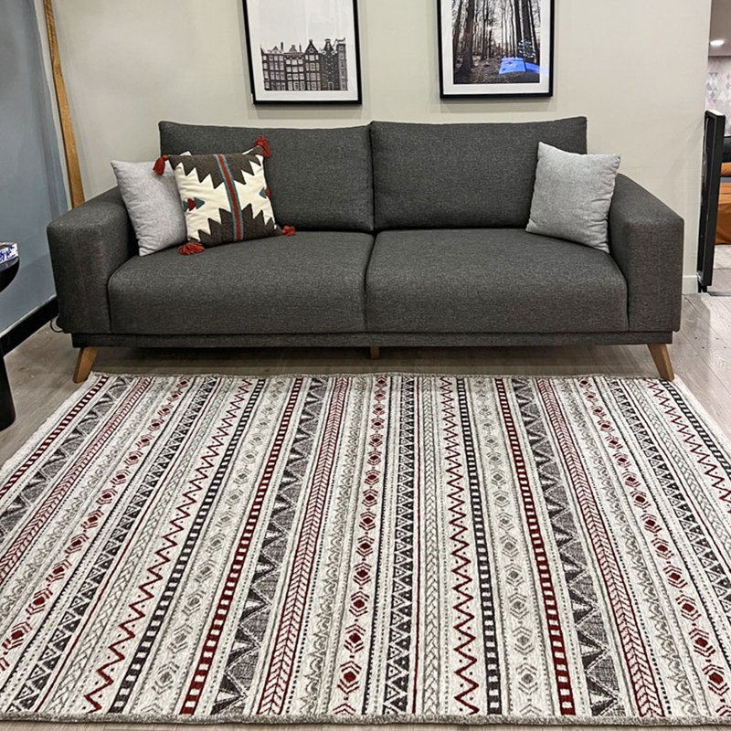 Alfa Rich Aztec Burgundy Red Gray Washable Cotton Area Rugs for Living Room Bedroom Kitchen Rug, Rectangle 4'1" x 5'9"