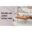 Table basse carrée en panneau de fibres à densité moyenne de style naturel - 31,5 po x 31,5 po avec pieds en verre trempé. Autocollant de panneau de densité, verre renforcé.