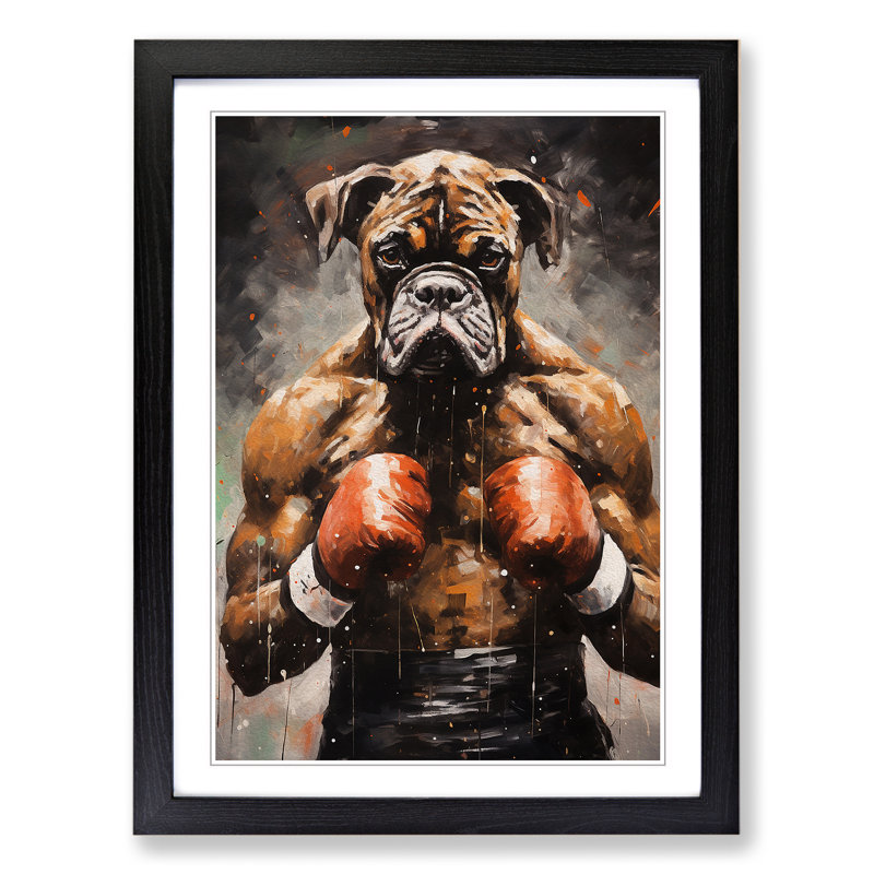 Boxer Dog Action Painting - Framed Print, 34cm H x 25cm W x 2cm D, Black Framed