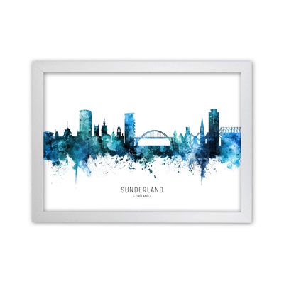 Sunderland England Skyline Blue City Name by Michael Tompsett - 1 Piece Wall Art