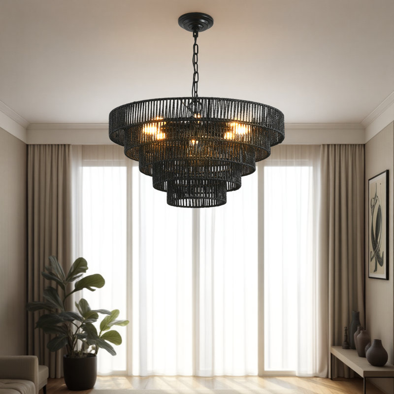 Luminaire suspendu 24 po Boho, Noir, Noir