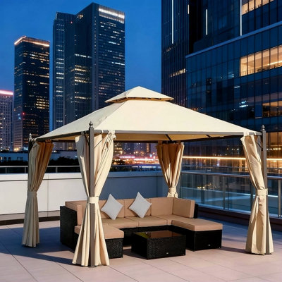 Pavillon de jardin extérieur en acier 10 'x 10' avec rideaux d'intimité en polyester