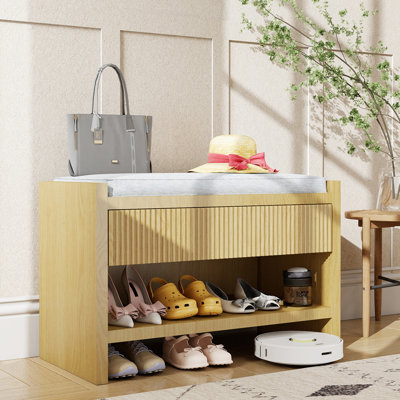 31.02" Upholstered Shoe Storage Bench With Drawer
