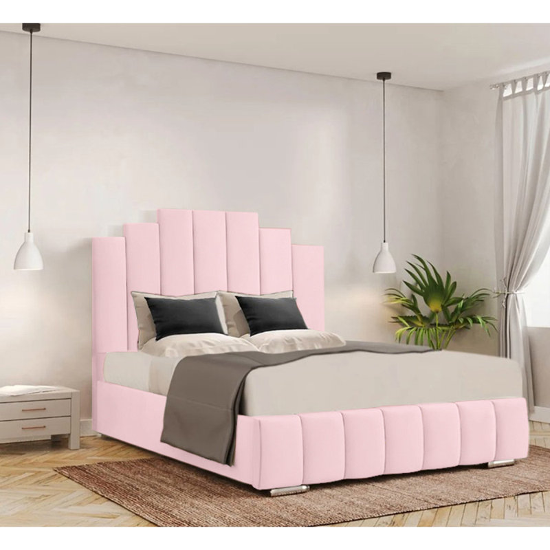 Chazlynn Upholstered Bed, Pink, Double (4'6)