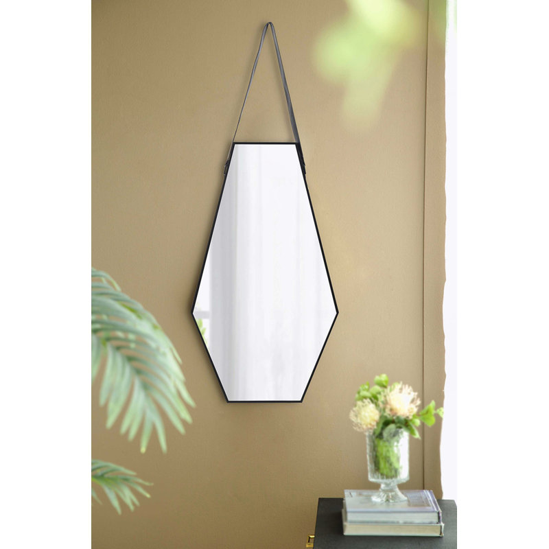 Miroir mural avec sangle de cuir suspendue