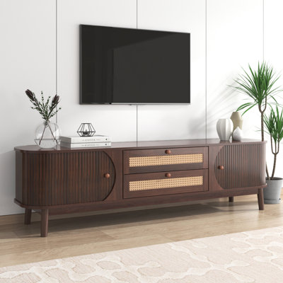 Rattan TV Stand For Tvs Up To 75'', Modern Farmhouse Media Console, Entertainment Center With Solid Wood Legs, TV Cabinet For Living Room,Home Theatre