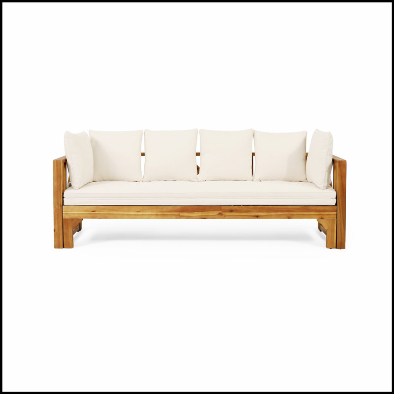 Long Beach Acacia Wood Waterproof Sofa Daybed, Versatile Outdoor Furniture for Patio and Backyard Relaxation