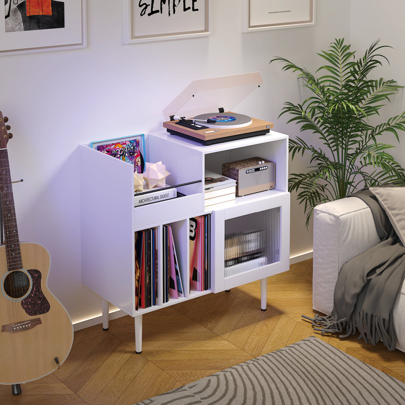 Meuble de rangement en vinyle avec étagère audio, meuble tourne-disque pour salon, chambre à coucher, bureau, petits espaces