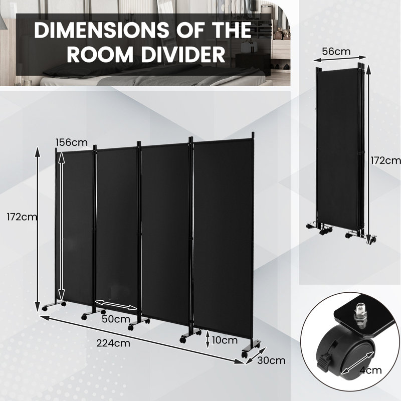 Gettysburg Folding Room Divider, 172cm H x 224cm W x 30cm D, Black, 4